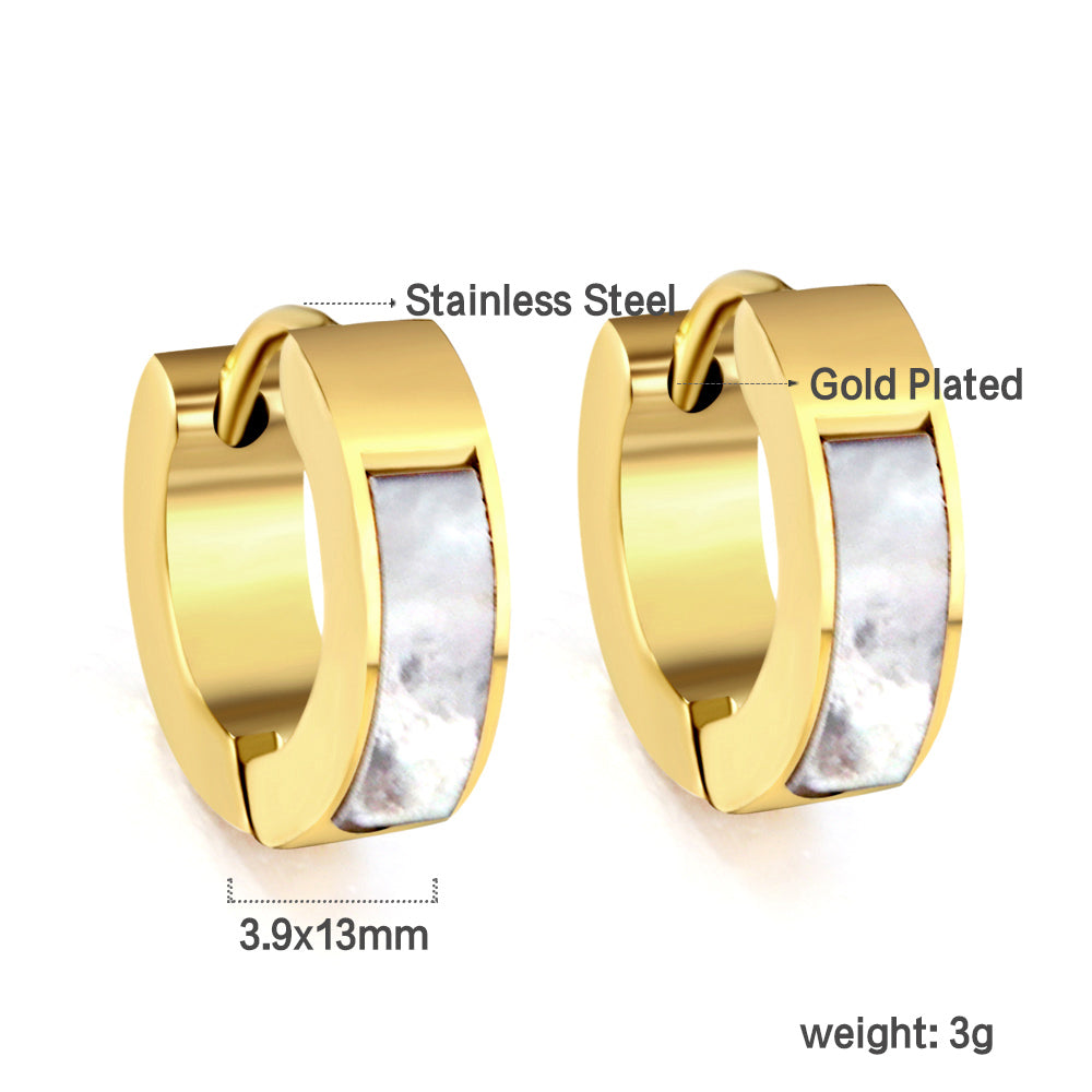 Gold round earrings with white shells 4*13.5mm asonjewelry
